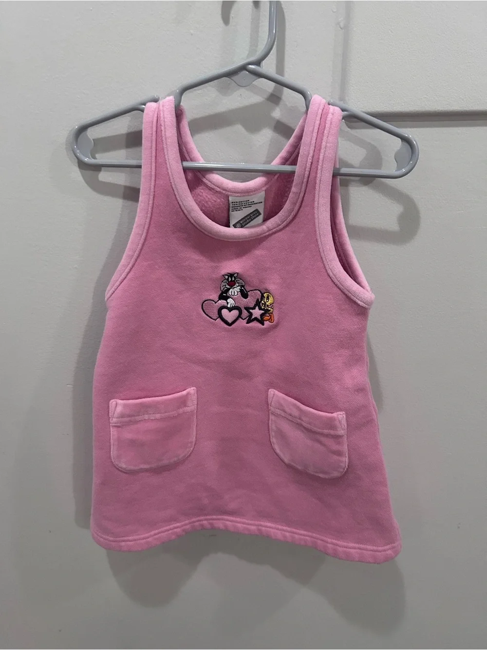 Vintage 1998 Looney Tunes Tweety Bird Pink Jumper Dress Size XXS Girls